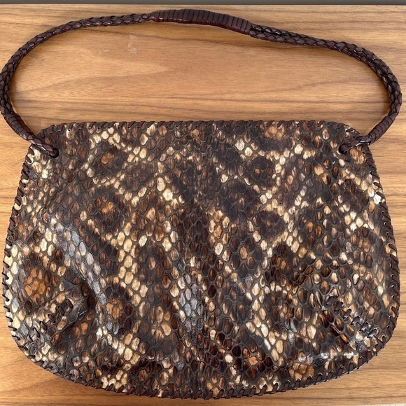 SONDRA ROBERTS Shoulder Bag Textured Snakeskin Animal Print Braided Handle - Picture 3 of 15